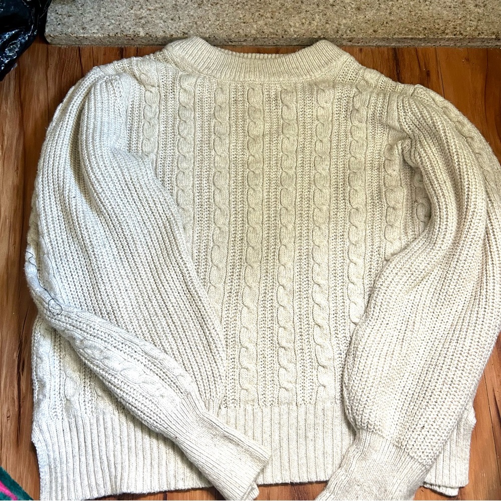 Crown & Ivy Cream Cowl Neck Cable Knit Sweater